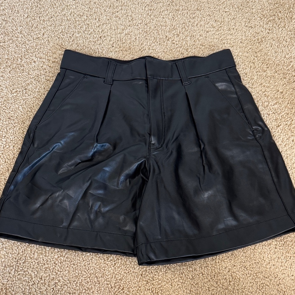 Black Faux Leather High-Waist Shorts